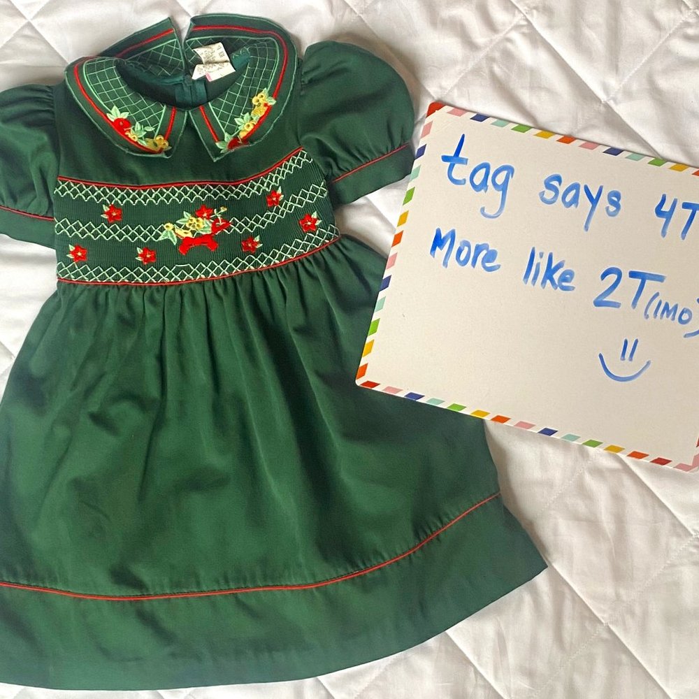 Vintage Girls Smocked Christmas Dress